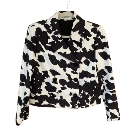 Diane Von Furstenberg Macie Cropped Animal Print Pony Ivory Blazer Small Jacket - Picture 2 of 16